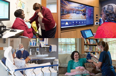 A photo collage of four photos of providers and patients
